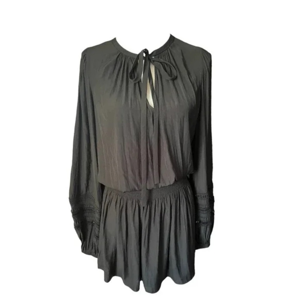 NWT Ramy Brook Womens Tie-Neck Rosey Mini Blouson Dress Smocked Waist size small